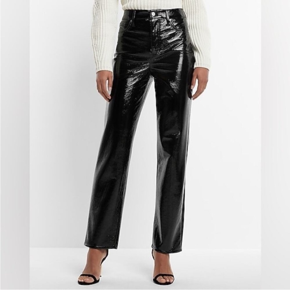 Express Black Glossy Wide Leg Jeans